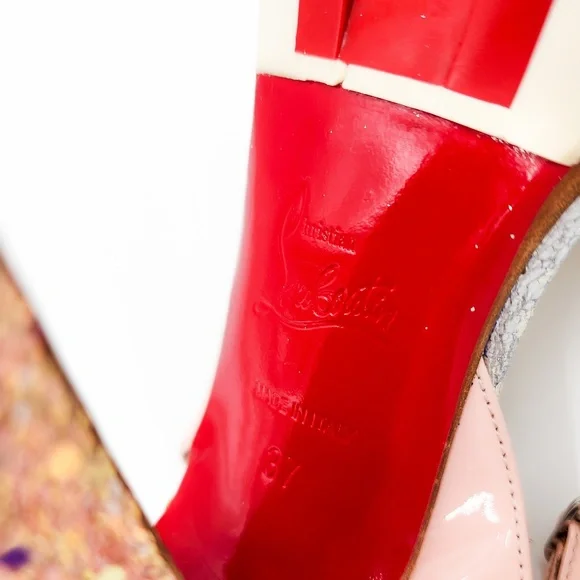 Christian Louboutin Discoport Pastel Ankle Strap Lug Block Glitter Heels EU 37 - Picture 7 of 8